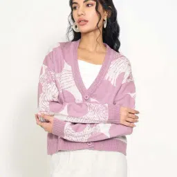 Akkriti By Pantaloons Orchid Pink Regular Fit Printed Cardigan-image-94
