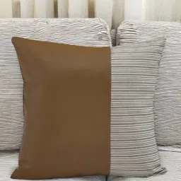 @home Beige Leather Cushion Cover With Zipper-image-35