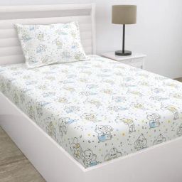 Haus & Kinder Multicolor Cotton 200 TC Single Size Flat Bedsheet with 1 Pillow Cover-picture-11