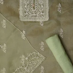 Jaipur Kurti Floral Embroidered Organza Unstitched Dress Material image 2