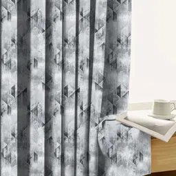 myntra elegant homes Aura Grey Set of 2 Geometric Black Out Long Door Curtain image 2
