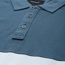 Sztori Men Plus Size Blue & White Colourblocked Polo Collar T-shirt image 3