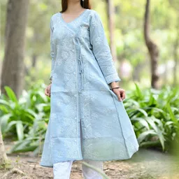 CHIKIRPOLO Women Ethnic Motifs Embroidered V-Neck Pure Cotton Angrakha Kurti-picture-14