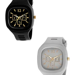 SWADESI STUFF Unisex Pack Of 2 Dial & Straps Analogue Watch 131 BLACK GREY 90-picture-47