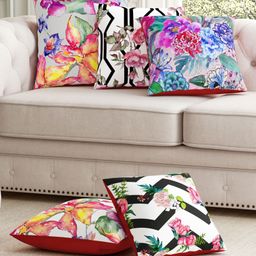 SEJ by Nisha Gupta Set of 5 Florals Premium Cushion Covers - Black-picture-45