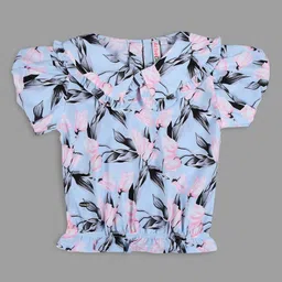Actuel Half Sleeves Floral Printed Top - Pink Blue & Black-image-12