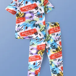 Pine Kids Single Jersey Knit Half Sleeves Night Suit with Text Print - White-picture-27