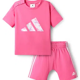ADIDAS KIDS Cotton Knit Dino Printed T-Shirt & Shorts Set - Pink-image-61