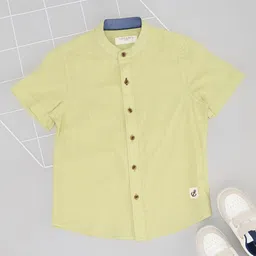 Pantaloons Junior Cotton Flax Half Sleeves Anchor Patch Detailed Shirt - Green Ash-picture-13