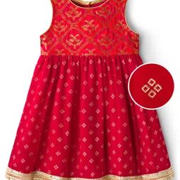 EARTHY TOUCH Woven Sleeveless Ethnic Dress with Glitter Print & Lace Detailing - Dark Pink-picture-27
