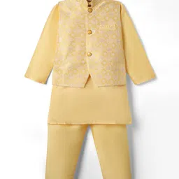 Ridokidz Full Sleeves Solid Kurta & Pyjama With Floral Printed Jacket Set - Yellow-picture-37