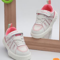 TRUFFLE COLLECTION Fashion Text Designed Mesh Detailed Velcro Closure Sneakers - White & Pink-picture-42