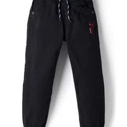 Olio Kids Cotton Woven Full Length Solid Color Trouser - Black-picture-23