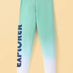 Honeyhap Premium Cotton Elastane Single Jersey Leggings with Bio Finish Star Foil & Text Print Pack of 2 - Cabbage Blue & Navy Peony image 2