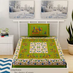 UniqChoice Pure Cotton Jaipuri Single bed sheet With 1 Pillow Cover image 2