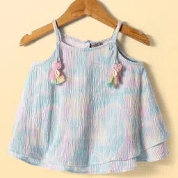Little Kangaroos Cotton Knit Sleeveless Printed Party Top - Aqua Blue image 2
