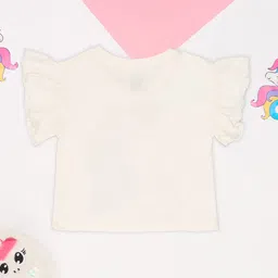 Pantaloons Junior Cotton Knit Tom & Jerry Featurng Flutter Sleeves Characters Printed Top - Off White image 3