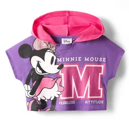 Pine Kids Disney 100% Cotton Oversize Drop Shoulder Half Sleeve Hooded T-Shirt & Shorts With Mickey Mouse Graphics - Multicolor image 2