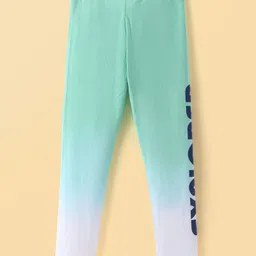 Honeyhap Premium Cotton Elastane Single Jersey Leggings with Bio Finish Star Foil & Text Print Pack of 2 - Cabbage Blue & Navy Peony image 3