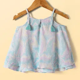 Little Kangaroos Cotton Knit Sleeveless Printed Party Top - Aqua Blue image 3