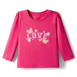 Babyhug Cotton Knit Full Sleeves Night Suit With Floral & Text Print - Pink image 2