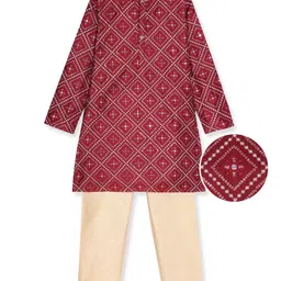 Pine Kids Woven Full Sleeves Sequinned Kurta Pyjama Set - Maroon image 4