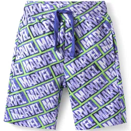pine kids marvel Pine Kids MarvelSingle Jersey Knit Half Sleeves Co-OrdOversize Drop Shoulder And Shorts Night Suit With Avengers Print - Blue image 4