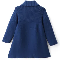 Babyoye Cotton Knit Full Sleeves Floral Printed Frock with Woolen Jacket - Yellow & Navy Blue image 5