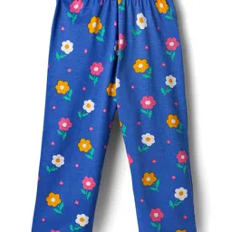 Babyhug Cotton Knit Half Sleeves Co-ords Front Open Night Suit With Floral Print - Blue image 5