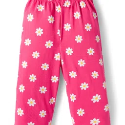 Babyhug Cotton Knit Full Sleeves Night Suit With Floral & Text Print - Pink image 5