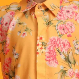 VASTRAMAY Boys Yellow Floral Full Sleeves Kurta Sets image 4