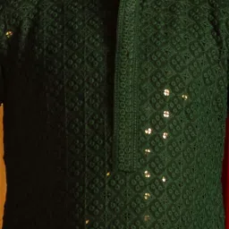 VASTRAMAY Boys Green & White Embroidery Full Sleeves Kurta Sets image 4