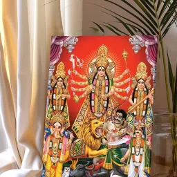 Art Street Red Canvas Spiritual Devi Maa Durga Darbar Stretched Pooja Room Temple Wall Art image 4
