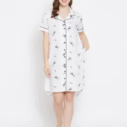 Clovia White Printed Nighty-image-50