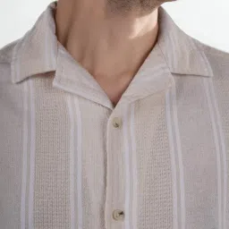 celio Celio* Beige Regular Fit Striped Shirt image 4