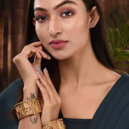 Saraf RS Jewellery Set Of 2 Gold Plated Multi stone Studded Antique Bangles image 4