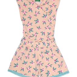 United Colors of Benetton Kids Peach & Green Cotton Printed Dungaree-picture-18