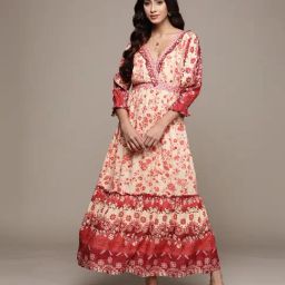 Label Ritu Kumar Red Printed Fit & Flare Dress-picture-45