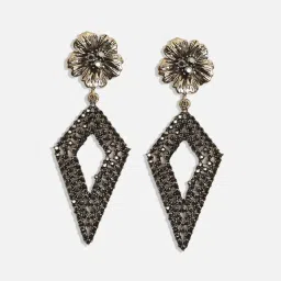 Sohi women's daisy intricate rhombus drop earrings gold image 4