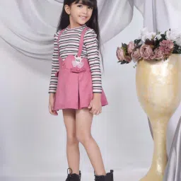 Peppermint Girls Pink & White Solid Full Sleeves Dungaree Set image 4