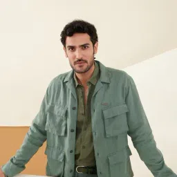 Andamen Green 100% Linen Regular Fit Solid Jacket image 5