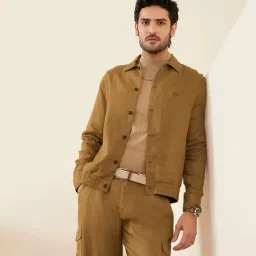 Andamen Brown 100% Linen Regular Fit Solid Jacket-image-63