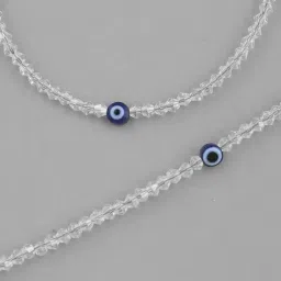 VOJ Set of 2 Silver Plated with White Beads and Evil Eye Anklet for Women image 4