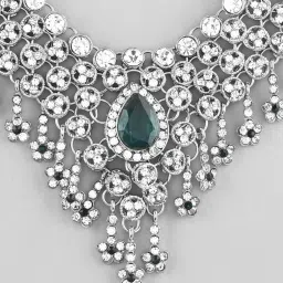 VOJ Silver Plated Cz-Stone Studded with Green Stone Choker Set with Mangtikka for Women image 4