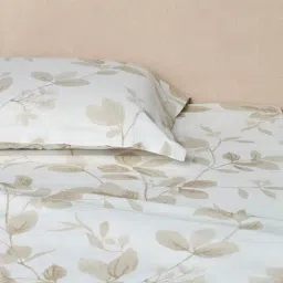 Westside Home Beige Leaf Printed Queen Bed Sheet Set image 1