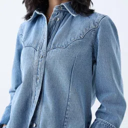 LOV by Westside Blue Faded Denim Shirt image 4