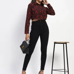 MADAME Dark Rust Printed Crop Shirt image 4