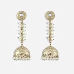 Fida White Ethnic Wedding Dome Shape Pearl Temple Jhumki Earrings image 4