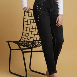 Forever 21 Black Cotton Embellished Mid Rise Jeans-image-19