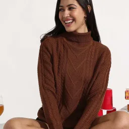 Campus Sutra Brown Regular Fit Self Pattern Sweater image 4